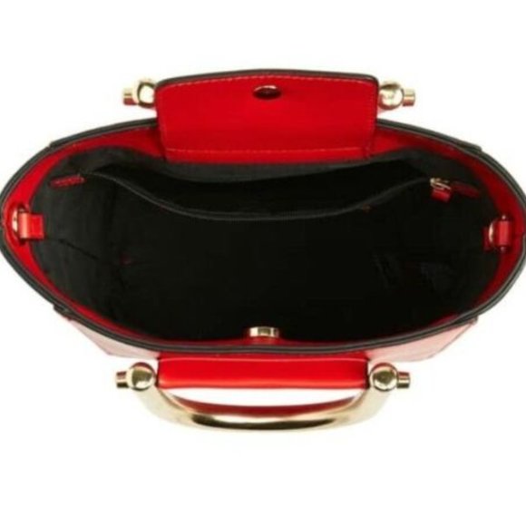 NEW TOP SHOP BRITAIN Small Red Gold Satchel Shoulder Handbag Purse - Picture 5 of 7